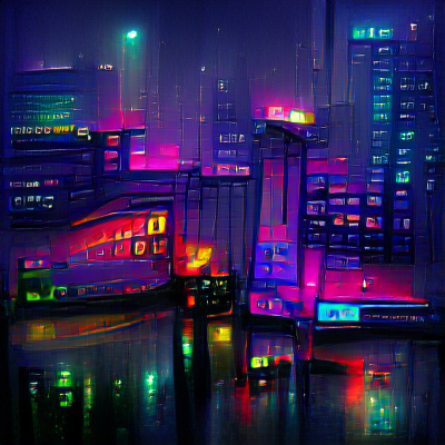 rainy night neon city early