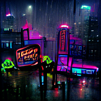 rainy night neon city