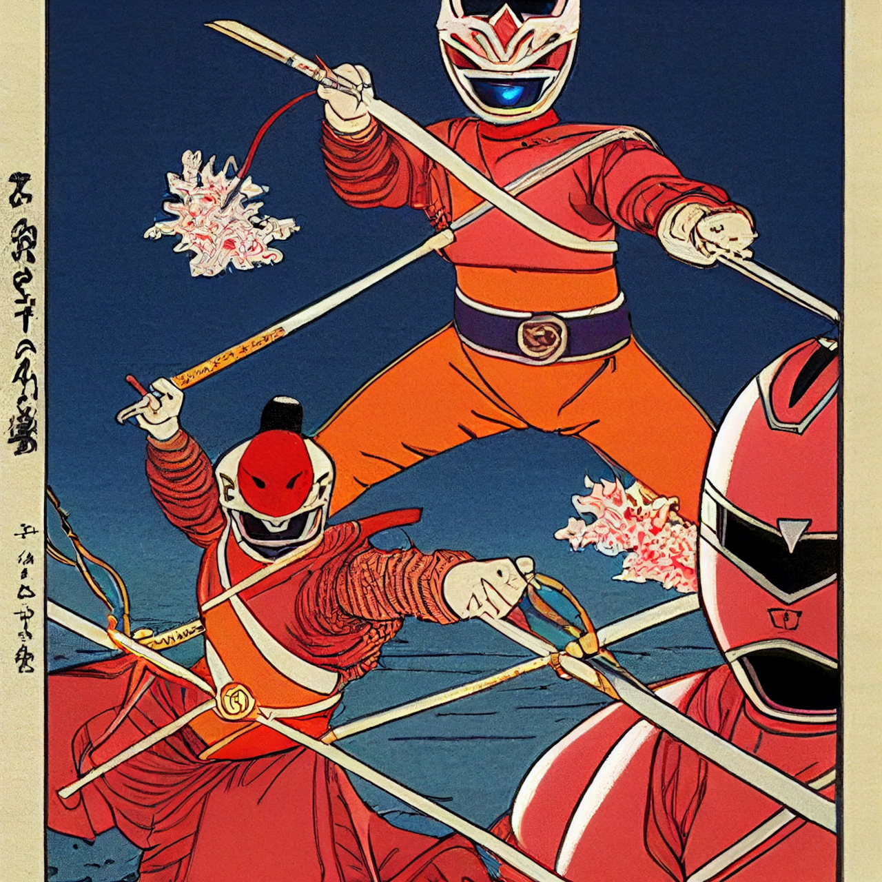 ukiyo-e style, power rangers, castle --s 5000 --test --upbeta