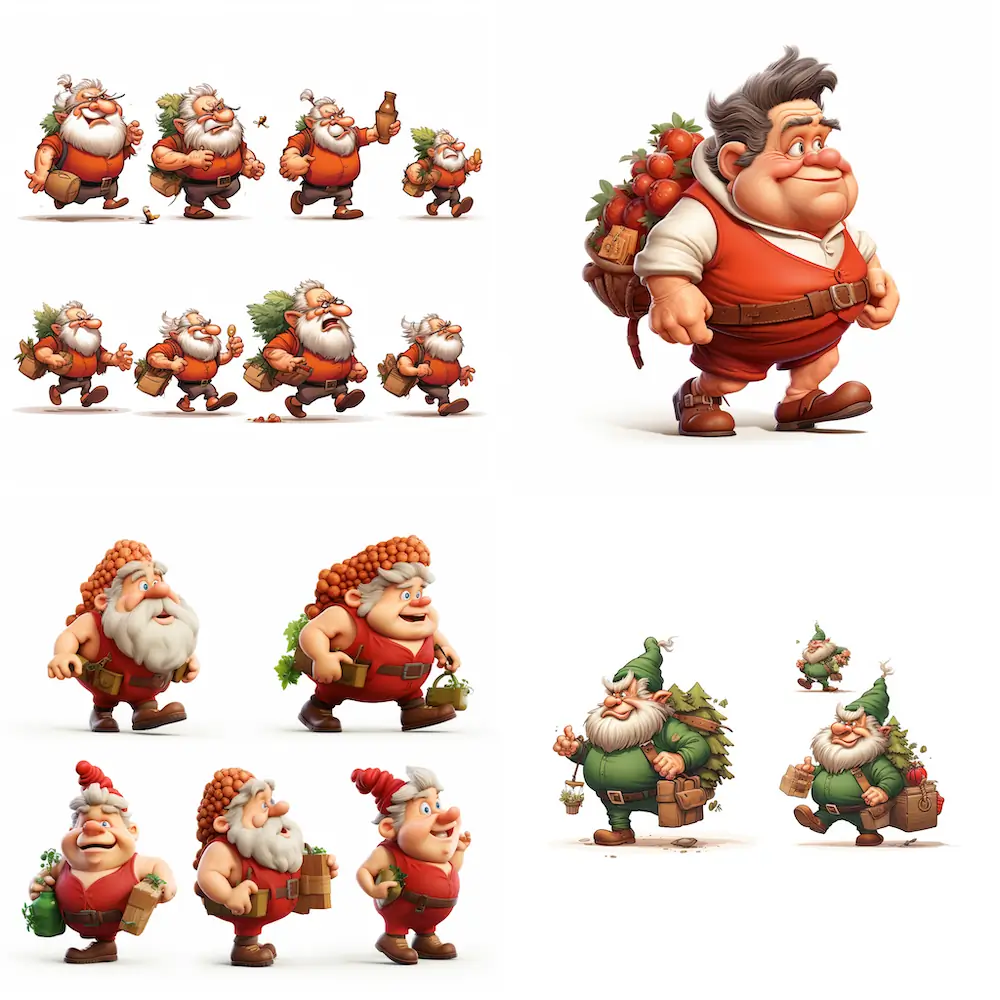 gnome carrying fruit comic style illustration