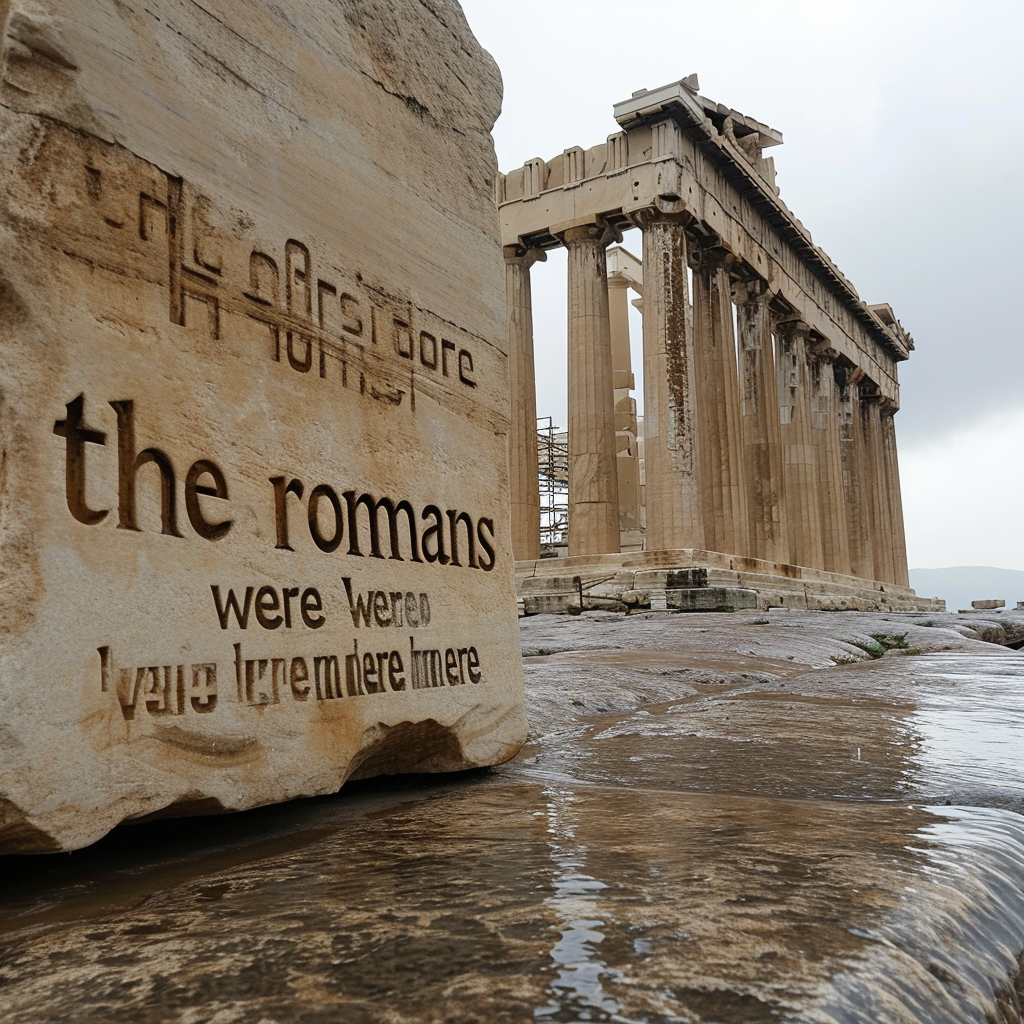 a rainy day at the acropolis inscribed with the roman were here