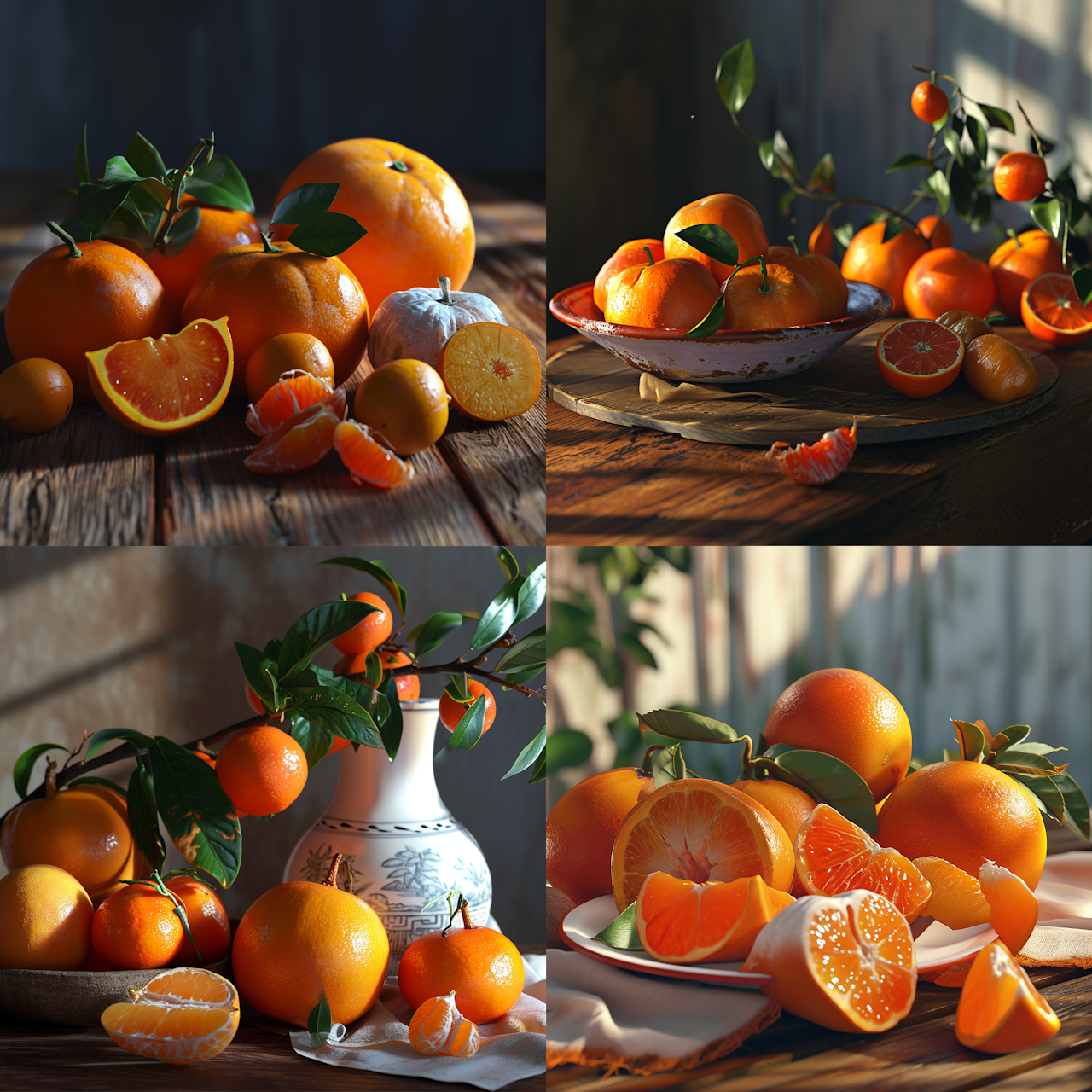 oranges and persimmons photorealistic 8k