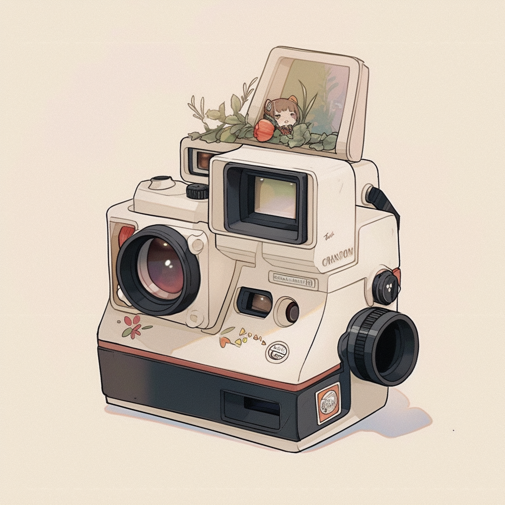 vintage polaroid camera wall mural in the background